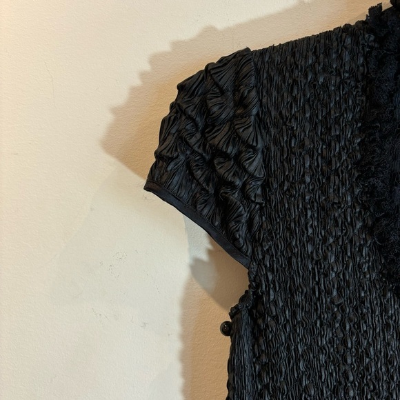 DRESS Sz M Turtle Neck Popcorn Style Little Black Dress Lined Lace - Picture 3 of 11